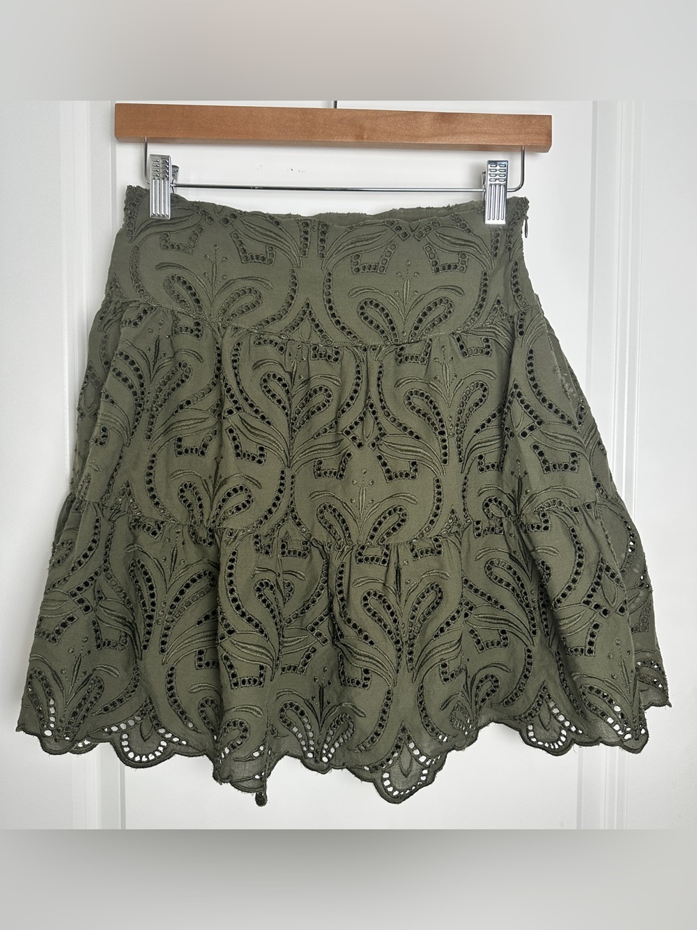 Express Olive Green Eyelet Skater Skirt